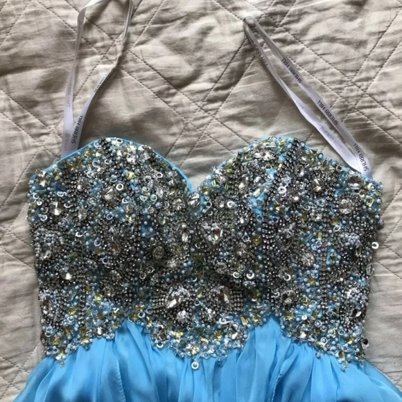 SHERRI HILL Blue beaded embellished gemstone rhinestone chiffon dress - Picture 2 of 5